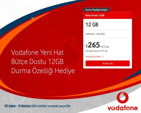 Vodafone Yeni Hat Bütçe Dostu 12GB Durma Özelliği Hediye
